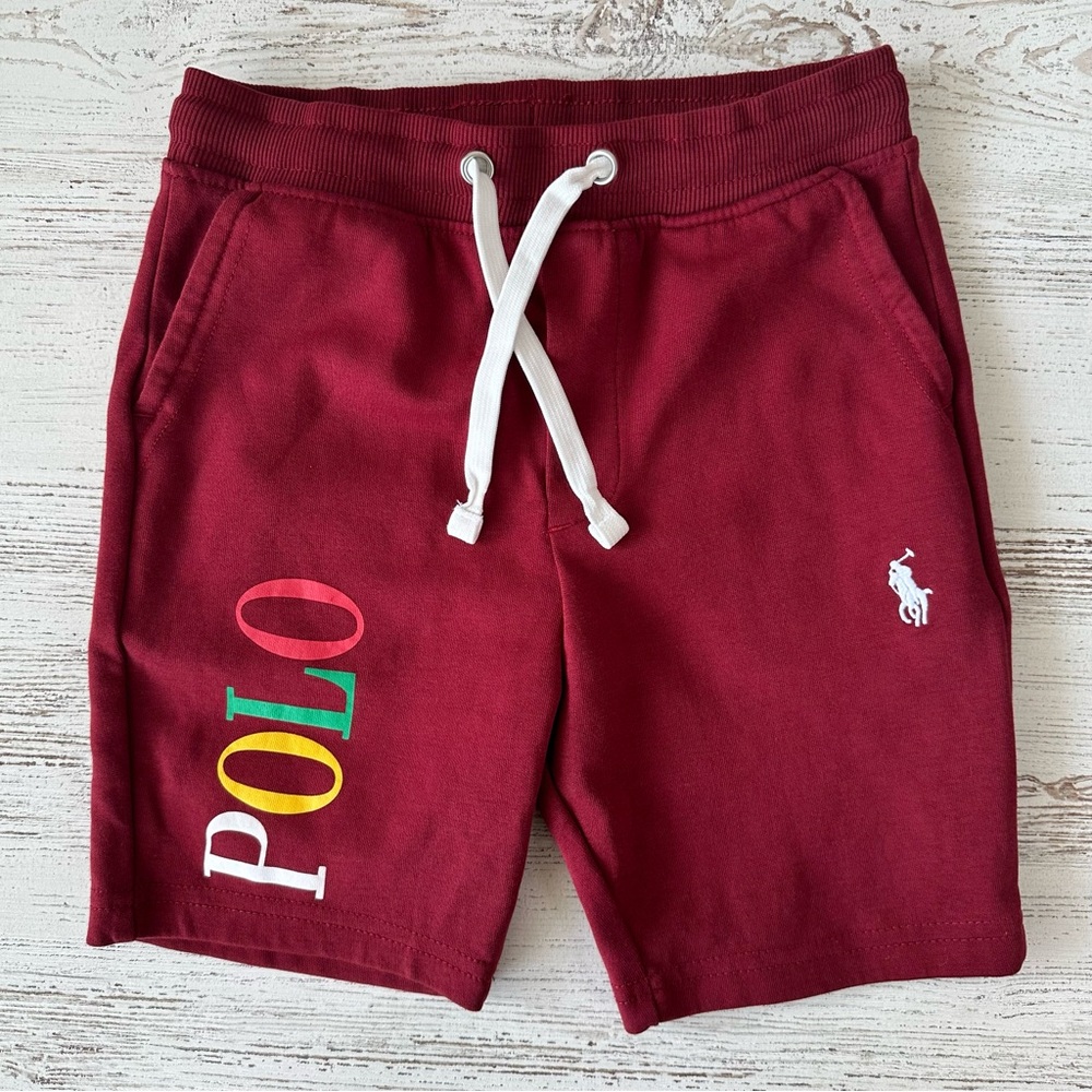*3/$20* POLO RALPH LAUREN Color Block Logo Sweatpants Shorts XL 9-10 Burgundy